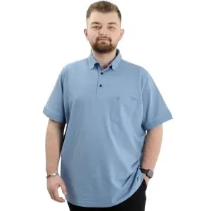 Battal Beden Erkek Tshirt Polo Yaka Cepli Klasik Pike 20552 Mavi