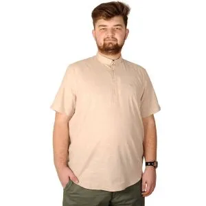 Big Size Men Shirt Short Sleeve Band Collar 20387 Beige