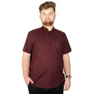 Big Size Men Shirt Short Sleeve Band Collar 20387 Burgundy