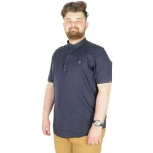 Big Size Men Shirt Short Sleeve Band Collar 20387 Navy Blue