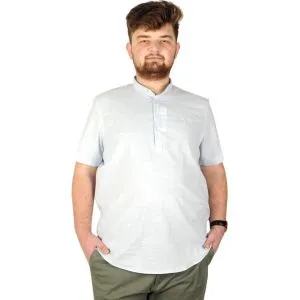 Big Size Men Shirt Short Sleeve Band Collar 20387 Blue