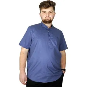 Big Size Men Shirt Short Sleeve Band Collar 20387 Indigo