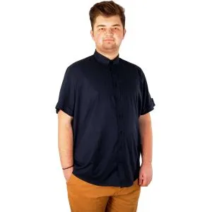 Large Size Men's Classic Linen Shirt with Lycra 20393 Navy Blue