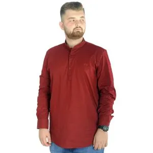 Big Size Men Linen Shirt with Lycra Band Collar 20388 Burgundy