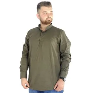 Big Size Men Linen Shirt with Lycra Band Collar 20388 Khaki