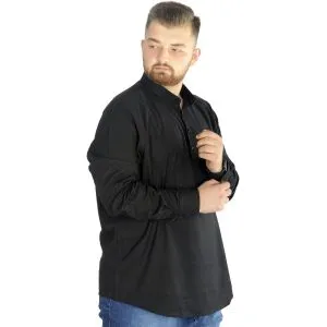 Big Size Men Linen Shirt with Lycra Band Collar 20388 Black