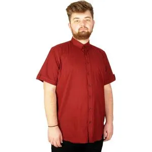 Large Size Men's Classic Linen Shirt with Lycra 20389 Burgundy