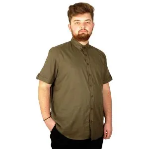 Large Size Men's Classic Linen Shirt with Lycra 20389 Khaki