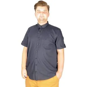 Large Size Men's Classic Linen Shirt with Lycra 20389 Navy Blue