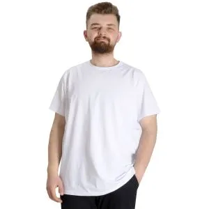 Büyük Beden Likralı T-shirt Bisiklet Yaka 20149  Beyaz