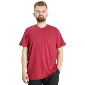 Büyük Beden T-Shirt V Yaka Likralı 20150 Bordo
