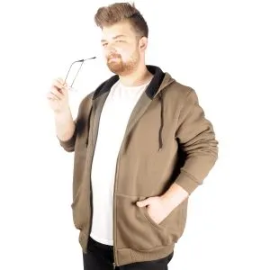 Big Tall Men s Sweatshirt with Hooded Pocket Zippered 20543 Khaki