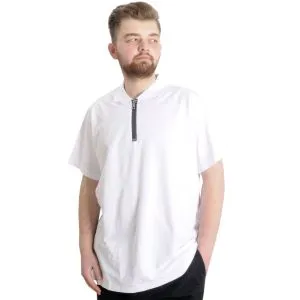 Büyük Beden Erkek T-Shirt Fermuarlı Polo Yaka 21029 Beyaz