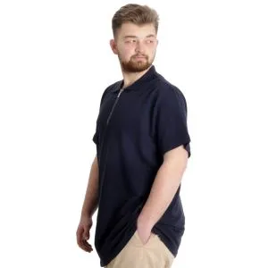 Büyük Beden Erkek T-Shirt Fermuarlı Polo Yaka 21029 Lacivert