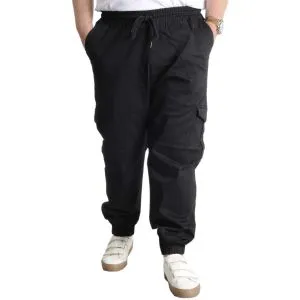 Big Size Men Gabardinee Cargo Jogger Pants Doga 21927 Black