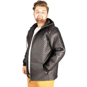Big-Tall Mens Hooded Bead Square Jacket 21066 Black
