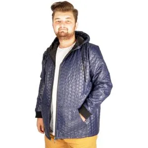 Big-Tall Mens Hooded Hexagon Jacket 21065 Navy Blue