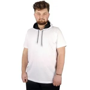 Big-Tall Men Oversize Hooded Basic T-Shirt Round Collar 21115 White