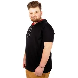 Big-Tall Men Oversize Hooded Basic T-Shirt Round Collar 21115 Black