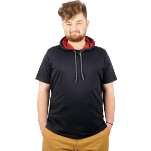 Big-Tall Men Hooded T-Shirt Round Collar Basic 21115 Navy Blue