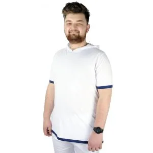 Büyük Beden Erkek T-Shirt Kapüşon Yaka 22136 Beyaz
