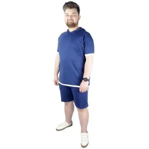 Big-Tall Men T shirt Hooded Sweep Check 22136 Indigo Blue