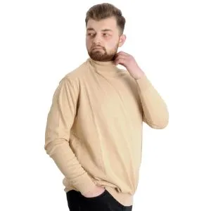 Büyük Beden Erkek Kazak Balıkçı Yaka 22205 Bej