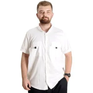 Mens Shirt Gabardinee Çift Cep 22362 White