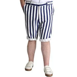Big Size Mens Gabardinee Capri Çizgili 22412 Navy Blue-White