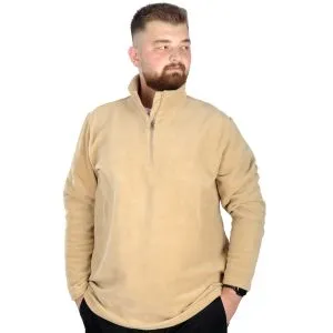 Big Tall Men Sweat Polo Neck Half Zipper Fleece 22548 Beige