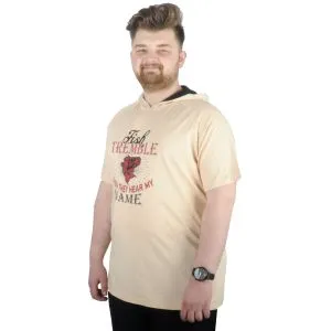 Big-Tall Men Hooded T-Shirt Act Now 22128 Beige