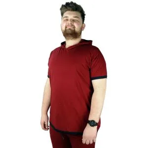 Big-Tall Men T shirt Hooded Sweep Check 22136 Burgundy