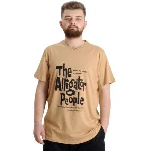 Big Size Mens V Collar T-shirt ALLIGATOR 23033 Beige