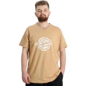 Big Size Mens V Collar T-shirt MUSTANG 23034 Beige