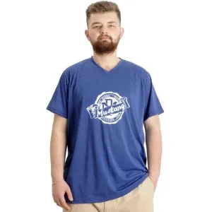Büyük Beden Erkek T-shirt V Yaka MUSTANG 23034 Mavi