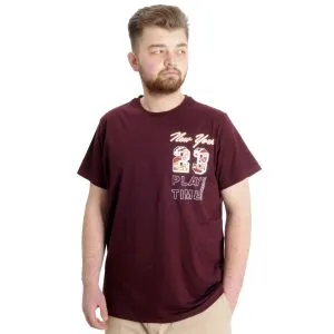Büyük Beden Erkek T-shirt NEW YORK 23113 Mürdüm