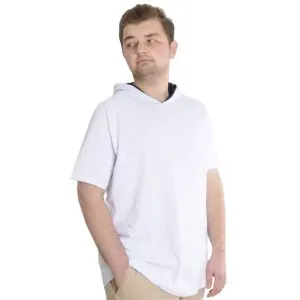 Büyük Beden Erkek T-shirt Kapşonlu Kısa Kol 23118 Beyaz