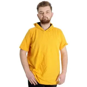 Büyük Beden Erkek T-shirt Kapşonlu Kısa Kol 23118 Hardal
