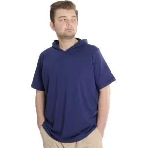 Büyük Beden Erkek T-shirt Kapşonlu Kısa Kol 23118 İndigo