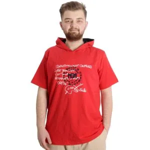 Büyük Beden Erkek T-shirt Kapşonlu MUHAMMAD 23120 Kırmızı