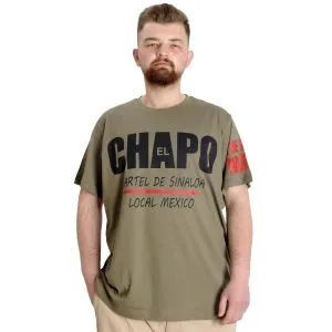 Büyük Beden Erkek T-shirt EL CHAPO 23154 Haki
