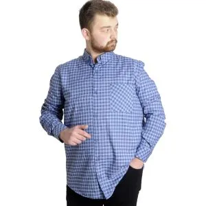 Büyük Beden Erkek Gömlek Ekose Uzun Kollu 23300 Açık Gri