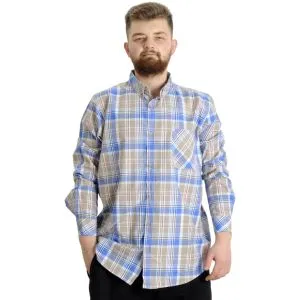 Büyük Beden Erkek Gömlek Ekose Uzun Kollu 23300 Açık Mavi