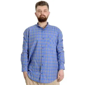 Büyük Beden Erkek Gömlek Ekose Uzun Kollu 23300 Açık Saks