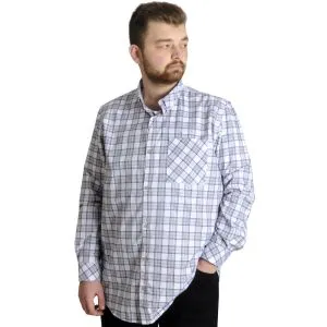 Big Size Mens Plaid Long Sleeved Pocket Shirt 23300 White