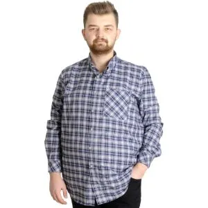 Big Size Mens Plaid Long Sleeved Pocket Shirt 23300 Gray melange
