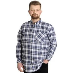 Big Size Men's Plaid Long Sleeved Pocket Shirt 23300 Gray