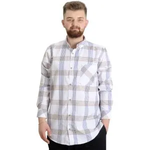 Büyük Beden Erkek Gömlek Ekose Uzun Kollu 23300 Kahve-Lacivert