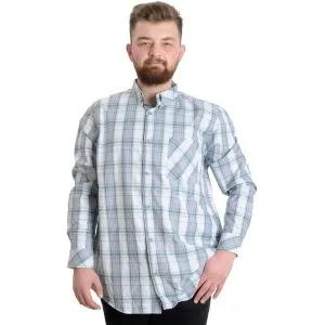 Büyük Beden Erkek Gömlek Ekose Uzun Kollu 23300 Koyu Haki