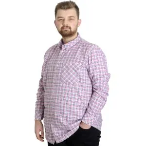 Big Size Mens Plaid Long Sleeved Pocket Shirt 23300 Red